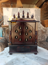 Wooden Temple Beautiful Hanging Bells Handcrafted Mandir Pooja Ghar Mandap - $175.02+