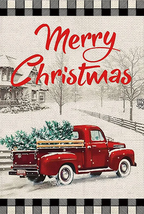 NEW Merry Christmas Outdoor Garden Flag w/ vintage pickup truck 12.5 x 1... - $7.95