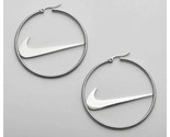 Nike Swoosh Silver - Plated Metal Hoops Clasp Earrings, Pair, For Women ... - $19.75