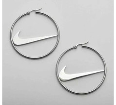 Nike Swoosh Silver - Plated Metal Hoops Clasp Earrings, Pair, For Women Hoop - £15.78 GBP