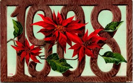 Vtg Cartolina 1908 Simil Legno &amp; Pointsettia Nuovo Anni Greetings Ed Mitchell - £9.91 GBP