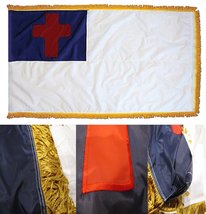 3x5 Embroidered Sewn Christian 2ply Gold Fringe Sleeve 210D Nylon Flag 3&#39;x5&#39; - £31.07 GBP