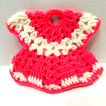 Vintage Handmade Crocheted Pink and White Dress Shaped Hot Pad Pot Holder 6&quot; - £6.94 GBP