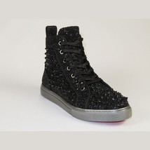 Mens High Top Shoes By FIESSO AURELIO GARCIA ,Spikes Rhine stones 2409 Black image 9