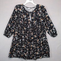 Love Fire Women&#39;s Plus Size 1X Black Floral Dress Puff Sleeve Tassel Whi... - $25.00