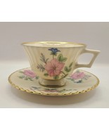 Antique Rare Lenox Cynthia Pattern Green Stamp Teacup &amp; Saucer Floral Mint - £25.49 GBP
