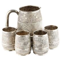 REPOUSSE SILVER WATER PITCHER &amp; 4 CUPS - $2,060.95