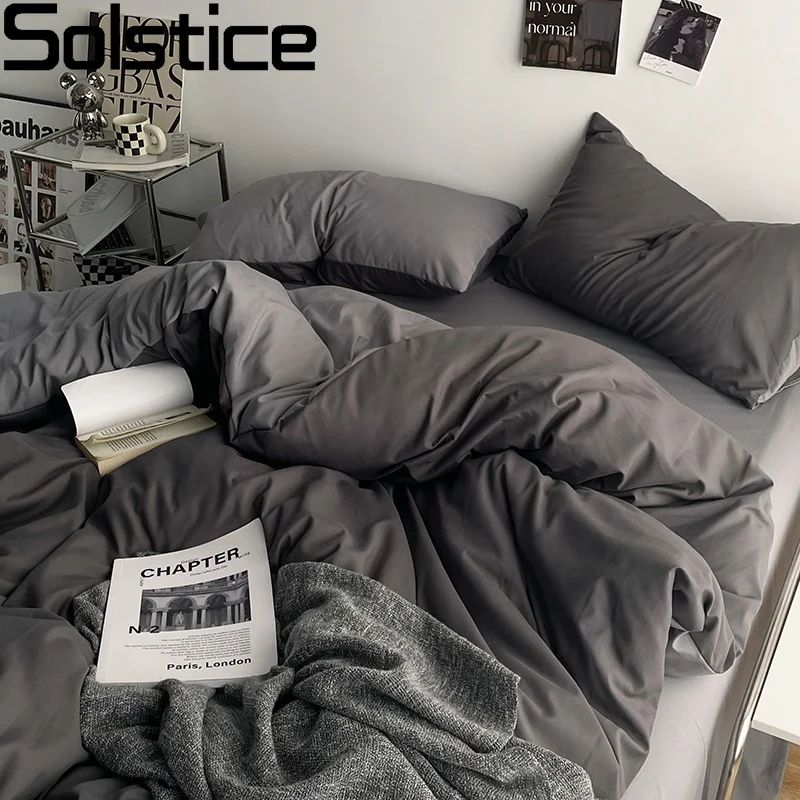 Solstice Home Textile Bedding Sets Solid Dark Gray Bed Linen Duvet Cover - £49.97 GBP+