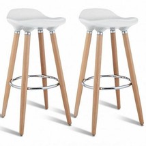Set of 2 ABS Bar Stools with Wooden Legs - Color: White - £125.45 GBP