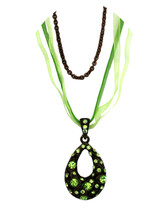 Charming new green peridot Swarovski crystal oval pendant lace chain necklace - $9,999.00