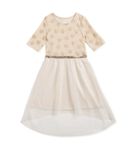 Wonder Nation Girls Hi-Low Holiday Glitter &amp; Mesh Dress Gold/Beige NEW Free Ship - £14.01 GBP