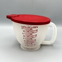 Tupperware #1288-5 4 Cup Mix N Stor Measuring Frosted Pitcher &amp; Red Lid #697-1 - £15.91 GBP