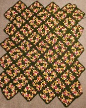 Vintage Crochet Afghan Throw Blanket Sofa Decoration Green Yellow Red 47x57 Baby - £39.22 GBP