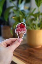 Strawberry Icecream Cone Sticker - 2x3 Inch // Waterproof &amp; Durable Viny... - £2.35 GBP