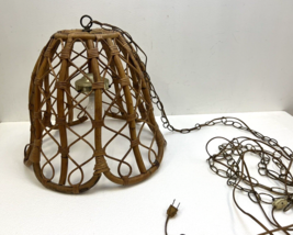 Vintage Bamboo Hanging Lamp rattan boho mid century modern ceiling light fixture - £79.92 GBP