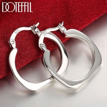 DOTEFFIL 925 Silver Flat Square Round 20mm Hoop Earrings For Woman Wedding Engag - £10.46 GBP