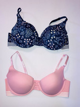 Size 34C Laura Ashley Bras Set of 2 Underwire Push-up Bras Padded Pink Blue - £13.22 GBP