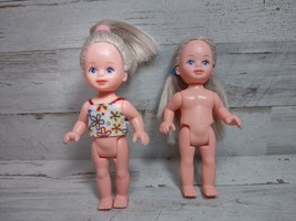 Lot of 2 Vintage Simba Plastic Blonde Girl Play Dolls Blue Eyes 4 1/2&quot; - £5.93 GBP