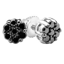 1/5 CT Round Black Diamond Cluster Stud Earrings 14K White Gold GP Silver - £44.11 GBP