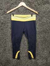 Lululemon Athletica Leggings Women SZ 6 Dark Blue Yellow Cropped Capri P... - $27.84