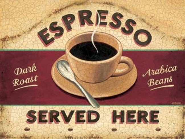 Primary image for Fresh Coffee Espresso Served Here Cafe Dark Roast Beans Metal Sign