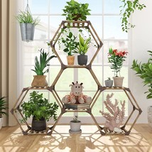 Allinside Hexagonal Plant Stand, Indoor and Outdoor Wood Plant Shelf,  - £45.14 GBP