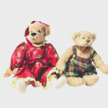 2 Ganz Cottage Collectibles Teddy Bears 10&quot; &amp; 14 Signed  Poseable Vintage - £39.32 GBP