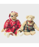 2 Ganz Cottage Collectibles Teddy Bears 10&quot; &amp; 14 Signed  Poseable Vintage - £39.32 GBP