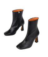 Women&#39;s Classic Zip Up Flared Heel Square Toed Black Real Leather Boots ... - £93.22 GBP