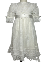 Jessica McClintock Gunne Sax Dress Girl&#39;s 5 White Lace Puff Sleeves Edwardian - £61.46 GBP