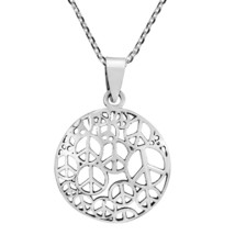 Iconic Retro Multi Peace Symbol Sign Round Sterling Silver Pendant Necklace - £15.87 GBP