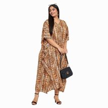 Tribal Printed Light Brown Polyester Plus Size Kaftan Dress for Women - £13.36 GBP