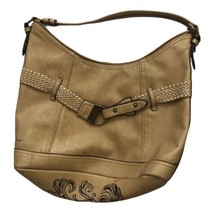 BOC Faux Vegan Tooled Leather Bag Purse Beige Born Concept Vintage Look - £6.16 GBP