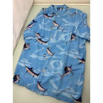Guy Harvey Men Hawaiian Shirt Swordfish Button Up Rayon Blue Short Sleeve XL - £11.80 GBP