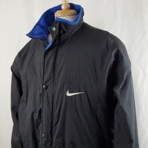Vintage Nike Winter Jacket Coat XL Nylon Fleece Lined Black Spell Out Swoosh 90s - £30.59 GBP