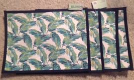 Fabric Placemat Set 4 Palm Fronds Reversible PinkGeometric 13&quot; X 18&quot; 100% Cotton - £15.63 GBP