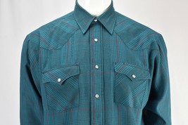 Vintage Western Fashions Cowboy Rodeo Shirt Pearl Snap Blue Plaid  - £25.66 GBP