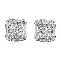 1/10 CT Naturel Diamant Carré Serti Boucles D&#39;Oreilles Plaqué or Blanc Argent - £124.58 GBP