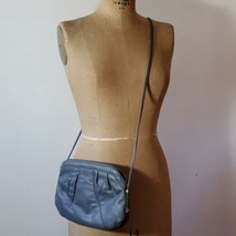 Vintage Blue/Grey Leather Crossbody Bag Purse Pocketbook 3 pockets zip snap - £41.42 GBP