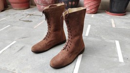 Suede Leather Brown Mens Boots | Medieval Calf Mens Shoes | Pirates Rene... - $75.00