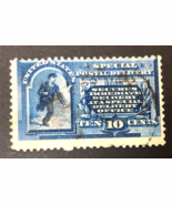 U.S. 1885 Special Delivery Stamp #E1 Blue 10c Used Hinged Fault - $266.09 MXN