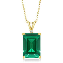 Certified Emerald Pendant/Necklace In Sterling Silver 14k Yellow Gold Filed Neck - £63.08 GBP