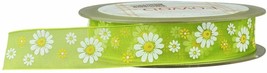 22 Yards Floral Ribbon Sheer Poly Green w/ Flowers Roll 0.75&quot; Wide DIY Sew Craft - £3.15 GBP