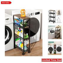 Narrow 4-Tier Rolling Storage Cart for Room Organization - Stylish Black... - $75.19