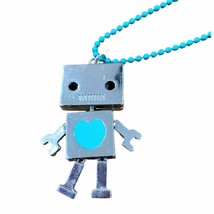 Articulate Silver Robot with Turquoise Blue Heart Belly - £19.58 GBP
