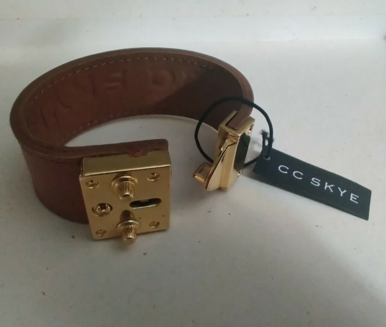 CC SKYE Gold Plated Orange Leather Cuff Bracelet SAKS FIFTH AVE NEW - £54.43 GBP