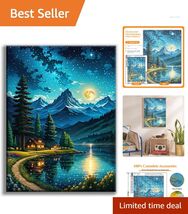 Art Deco Diamond Art Kit: Mountains Moon Lake Full Drill 12x16 for Begin... - $21.73