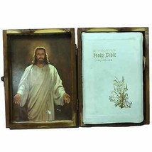 Vtg 70’s memorial Hoy Bible in wooden box Union Made Carpenters - £55.39 GBP