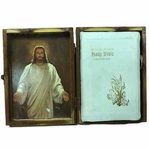 Vtg 70’s memorial Hoy Bible in wooden box Union Made Carpenters - $70.69