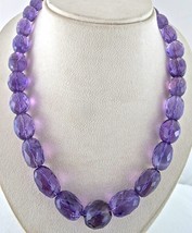 Natural Amethyst Beads Faceted Cabochon 812 Cts Gemstone Silver Fashion Necklace - £360.70 GBP